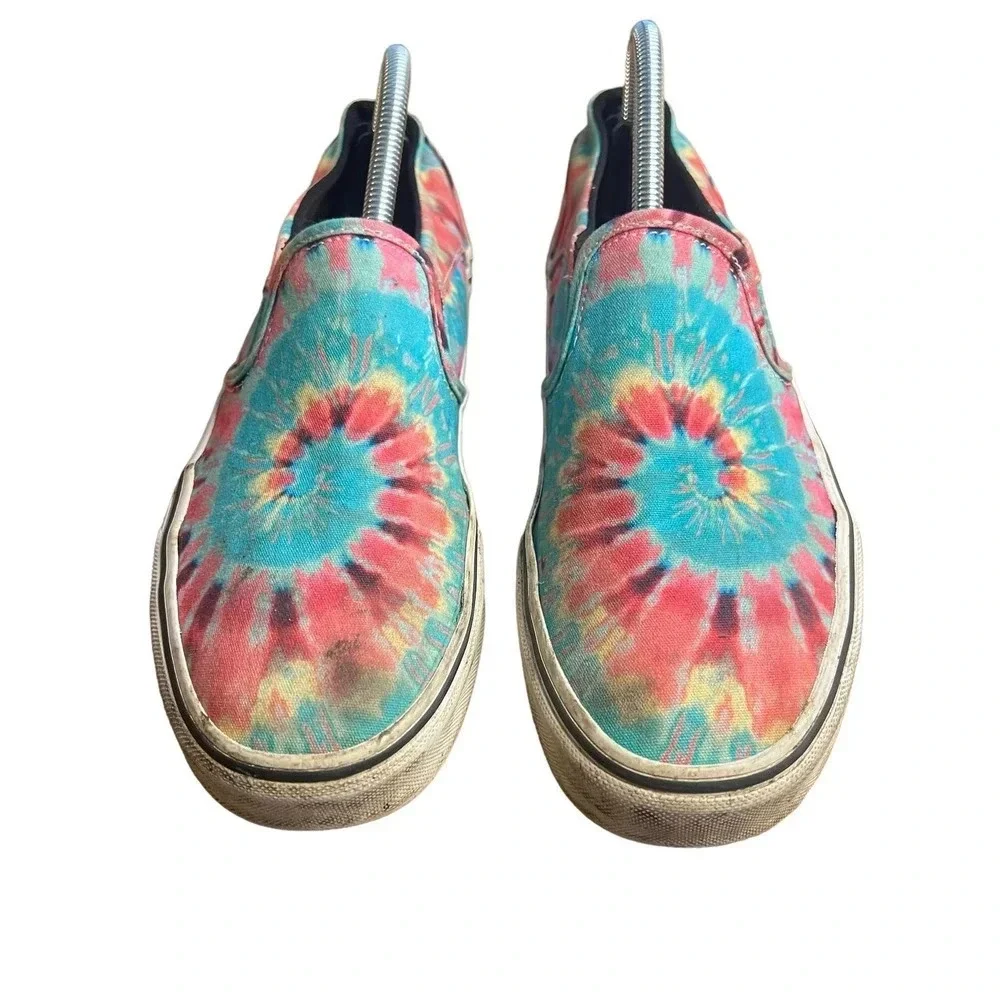 Vans Asher Slip-On Sneaker Women’s 9.5 Canvas Rainbow Tie Dye Multicolor‎